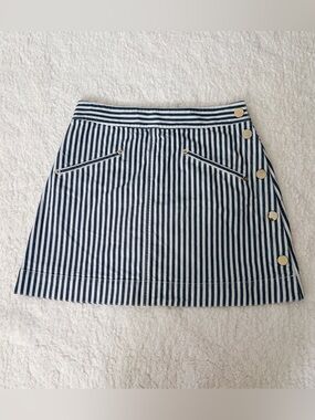 DEREK LAM 10 CROSBY Gray White Striped Snap Button Mini Skirt Pockets S W28